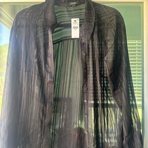 Sheer Black Striped Women’s Button Down